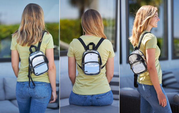 The BAGedge BE268 unisex clear PVC mini backpack, is perfect for concerts and festivals.